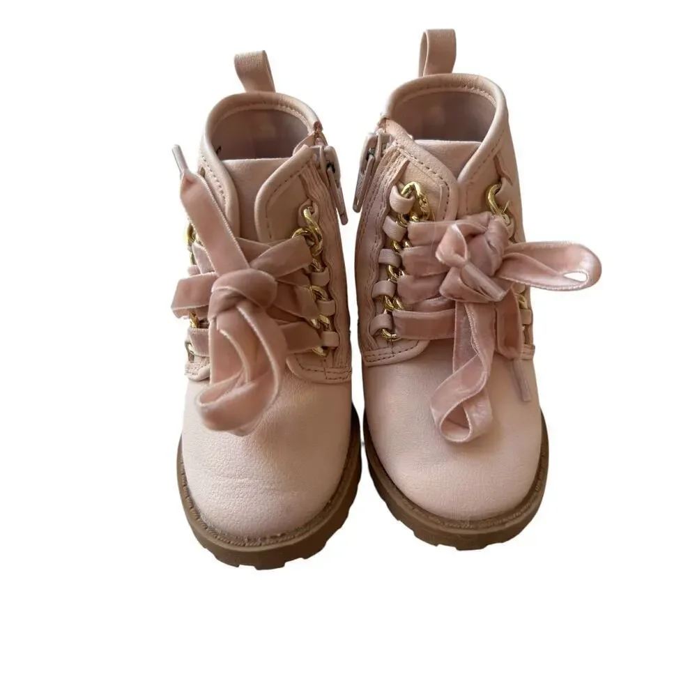 Wonder Nation Girls Pink Chain Loop Combat Boots Size 6